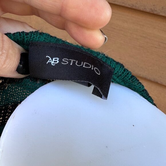 AB Studio Green & Black Striped Long-Sleeve Knit Top Size M - Picture 2 of 9